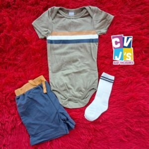 Boys 3 Piece Onesie Short Set